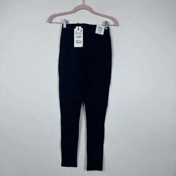 NWT ZARA High Rise Legging Embellished Gold Buttons Black XS #A1279 - Picture 9 of 13